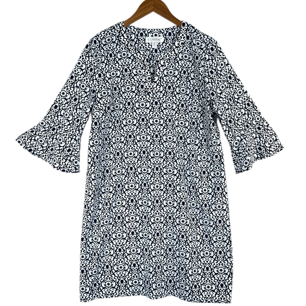 Coolibar - UV Tunic Dress for women in White and Navy Print Size Large - Picture 5 of 7
